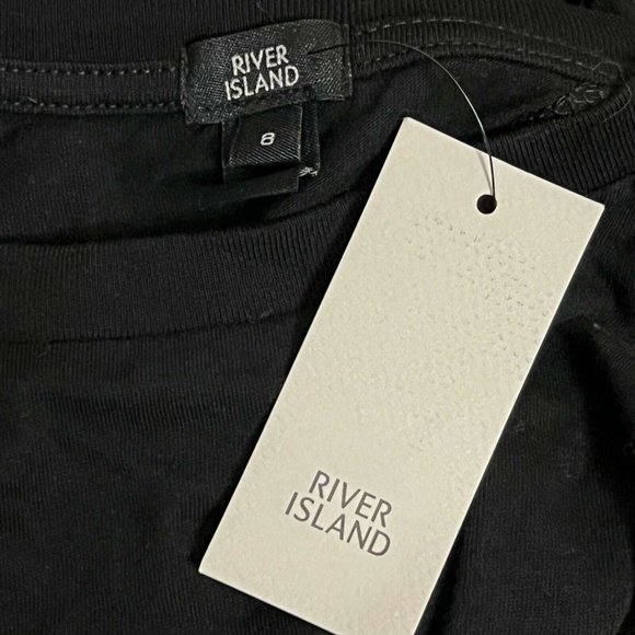 River Island Women's Size 4 / Small Short Sleeve Round Neck Tie Open Back Black - Picture 5 of 11